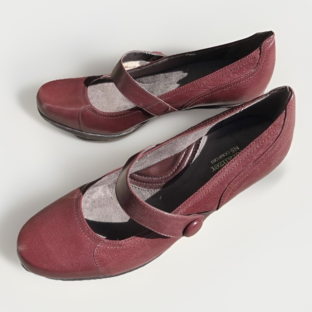 Naturalizer N5 Comfort Burgundy Leather Mary Jane Wedge Shoes Womens 8.5 M